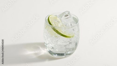 Wallpaper Mural A chilled Gin Tonic beverage served with ice and a lime wedge against a white backdrop. Torontodigital.ca