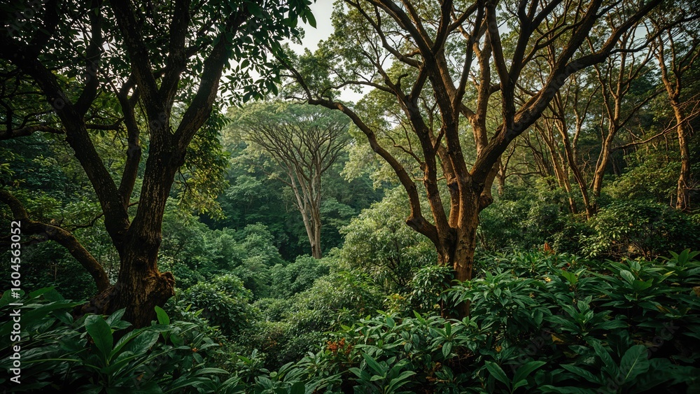 Fototapeta premium Magnificent rich green landscape of ancient wild forest