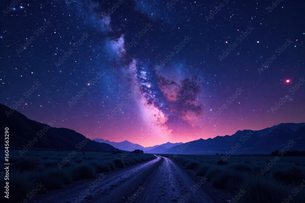 Fototapeta premium Celestial pathway, countless stars align in night sky, star trail, night photography, stellar