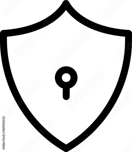Flat style shield lock icon in black line art.