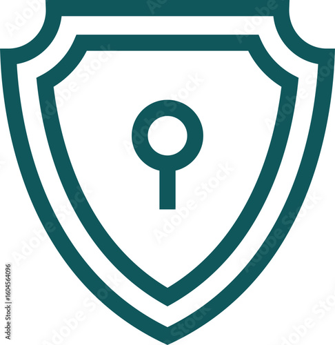 Flat style shield lock icon in teal line art.