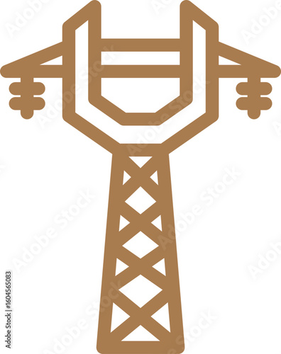 Isolated electric pylon icon in brown line art.
