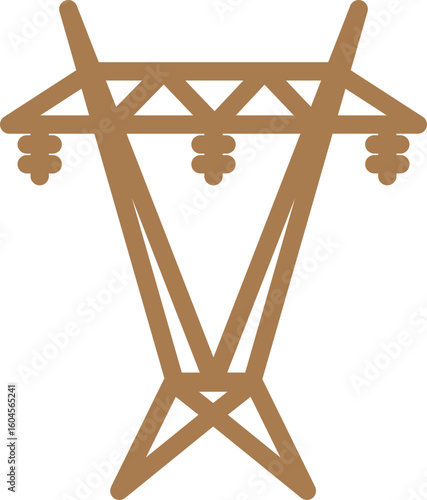 Flat style electric tower icon in brown line art.