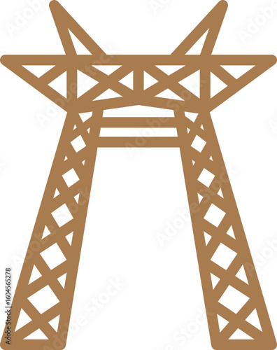 Isolated power pylon icon in brown line art.
