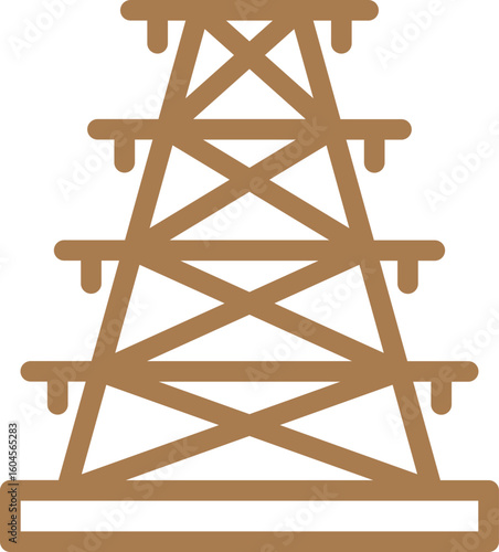 Isolated high voltage electric tower icon in brown line art.