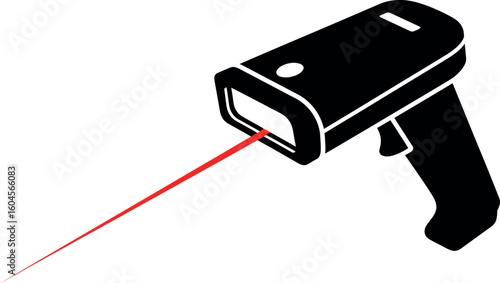 Barcode Scanner: The image features a detailed close-up of a barcode scanner, its laser beam extending outward, perfect for applications in retail, logistics, or inventory management.