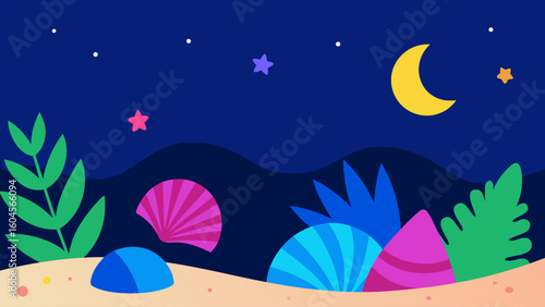 beach night colorful shells