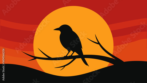 Bird Silhouette Perched on a Tree Branch