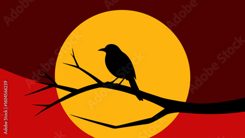 Peaceful Bird Silhouette on Tree Limb