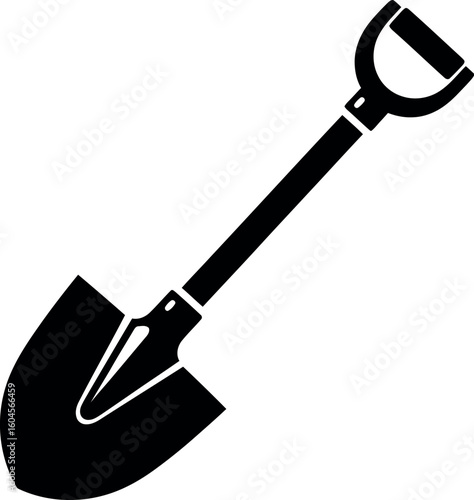 Shovel Icon, Gardening Tool with Simple Black Silhouette Design