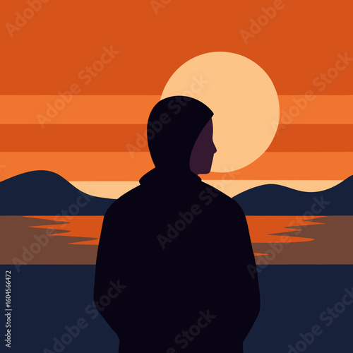 silhouette young man wearing hat