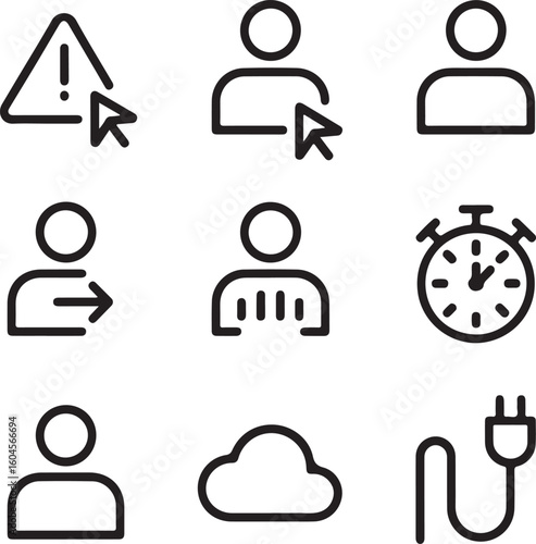 User Error & Recovery Behavior Icons Set Form Mistake, Retry Action, Backtrack, Undo, System Timeout, Session Expired, and Auto-Save Events