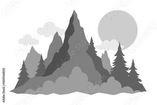 stone peaks and pine mist ink wash peaks pine