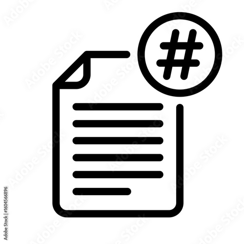 Hashed document icon. Text hashing process. Line icon. Vector icon with editable stroke. Isolated on transparent background.