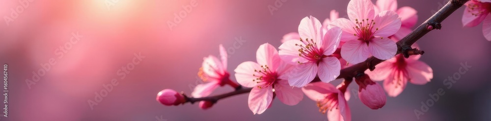 Fototapeta premium Delicate fingers caress vibrant pink blossoms on a blossoming spring branch , bloom, nature