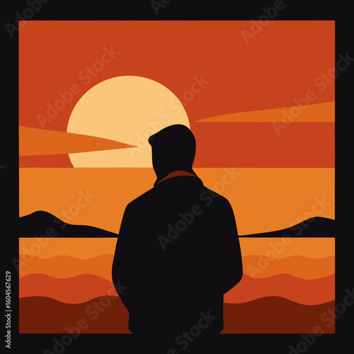 silhouette young man wearing hat