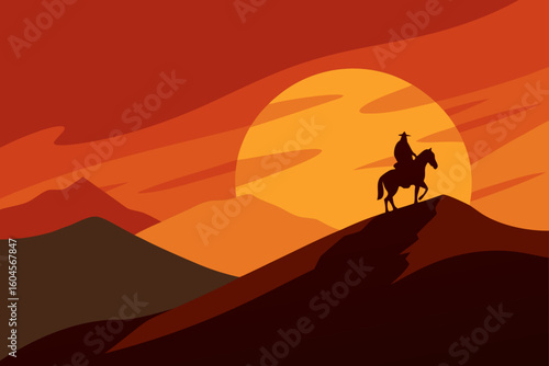 rider at sunset dune lone rider on desert hill