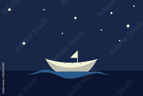 sailing into night tiny boat silhouette on ocean