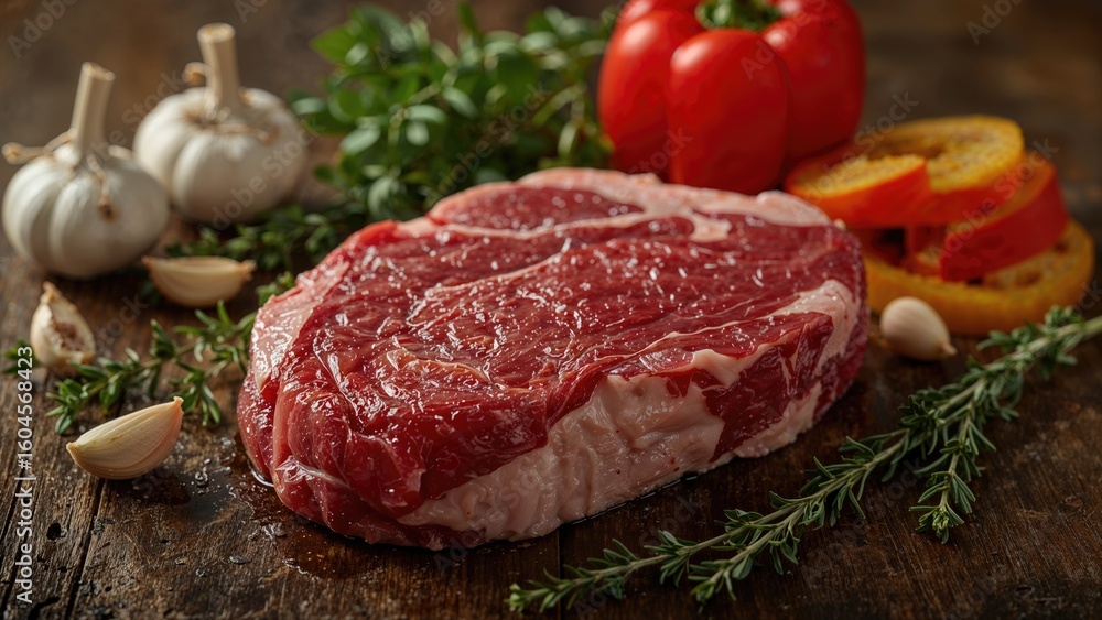 Tender Raw Beef Prepared with Herbs and Spices for Cooking Tender Raw Beef Prepared with Herbs and Spices for Cooking