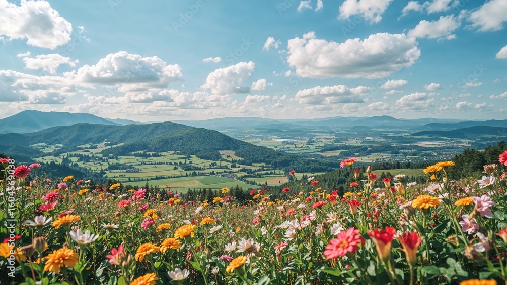 Fototapeta premium Vivid agricultural landscape filled with blossoming plants