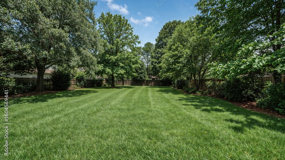 A private yard showcasing thick green turf A private yard showcasing thick green turf