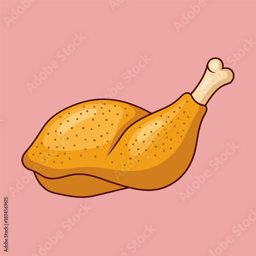 Cartoon Chicken Piece Isolated on Pink Background Illustration for Food