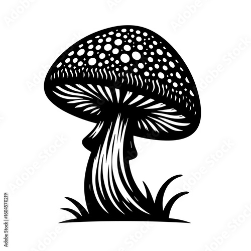 Black and White Stylized Mushroom Illustration