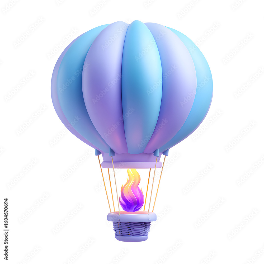 Obraz premium Whimsical Hot Air Balloon with Soft Pastel Hues, Flame, and 3D Rendering Charm