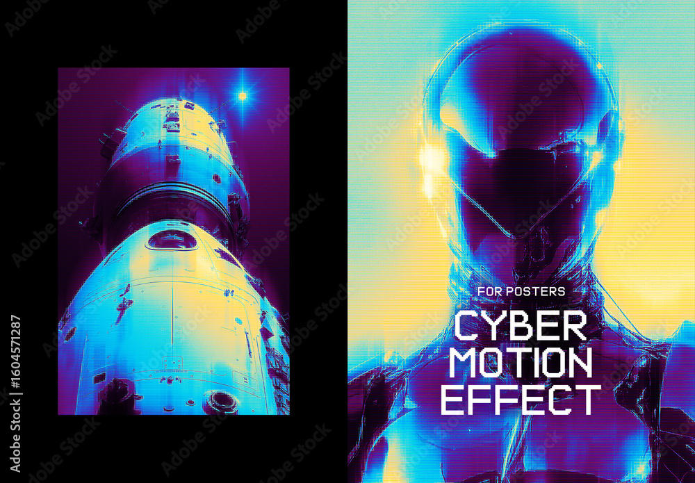 Cyber Motion Poster Photo Effect Mockup Stock Template | Adobe Stock