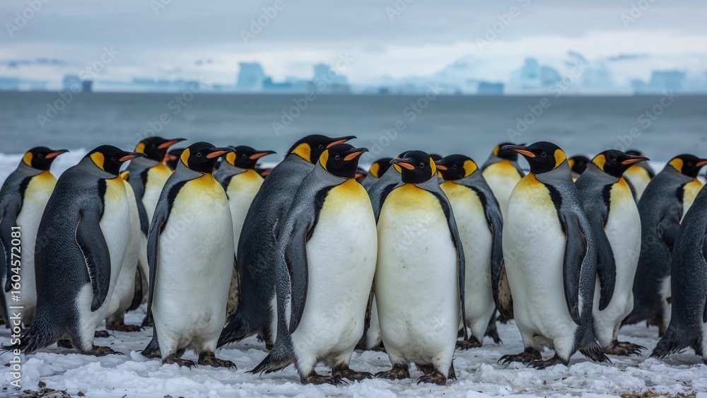 Obraz premium Southern ocean's Davis sea hosts a colony of Emperor penguins (Aptenodytes forsteri)