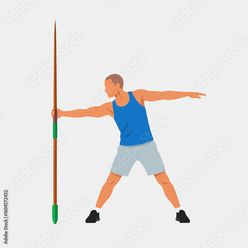 Preparing to Throw Javelin Athletic Man in Blue Tank Top