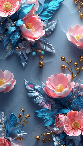 High definition, commercially valuable, expertly composed digital floral wallpaper images, featuring stunning and visually appealing designs, with vibrant colors, intricate details, and a harmonious b