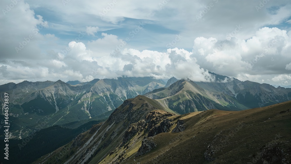 Fototapeta premium Scenic mountain landscape under a cloudy sky