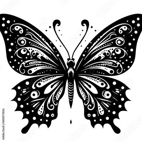 Intricate Black and White Butterfly Design