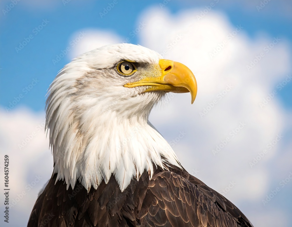 Obraz premium Bald eagle portrait against a cloudy sky (1)
