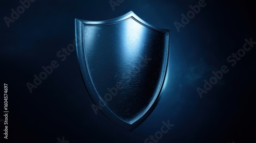The shiny metallic shield on a dark blue background showcasing protection.