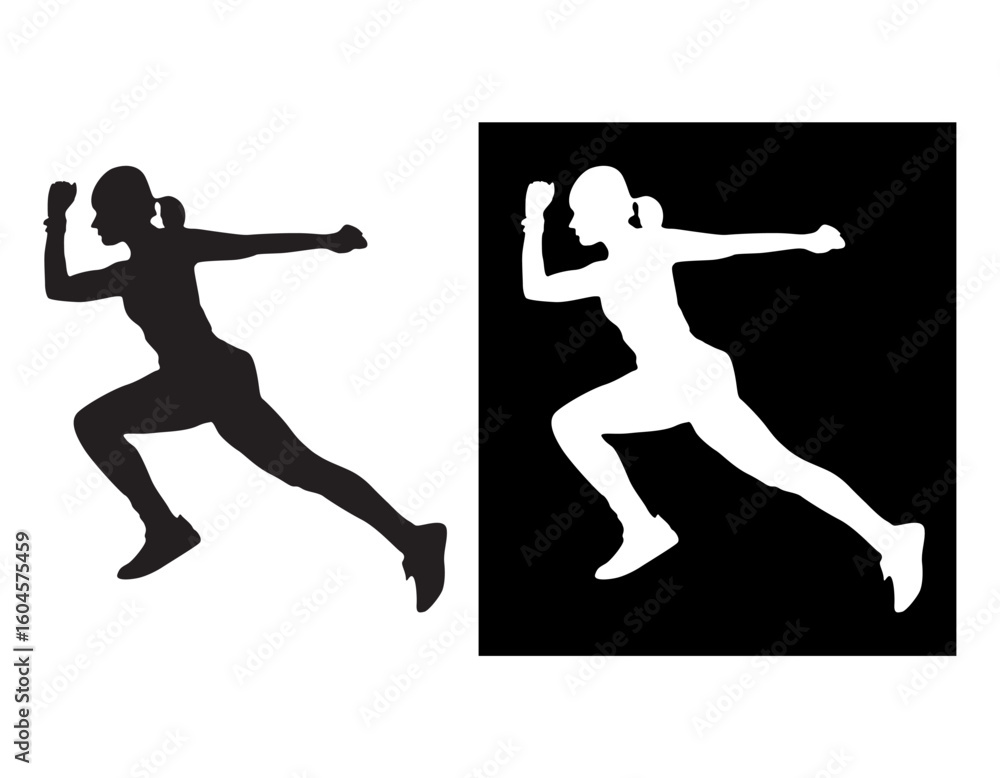 Obraz premium Silhouette-style monocolor vector of woman pose running