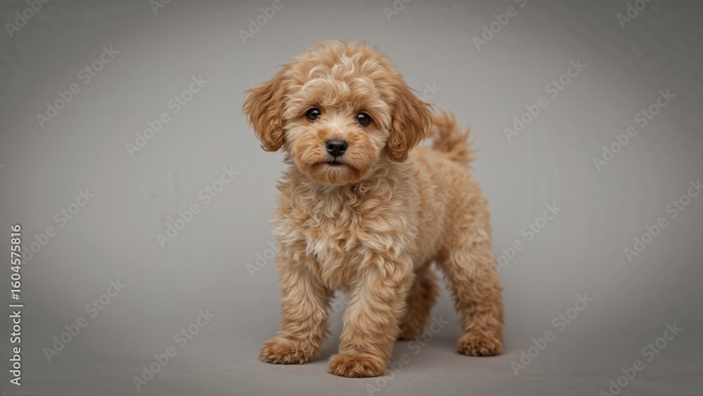 Small toy poodle puppy standing outdoors Small toy poodle puppy standing outdoors