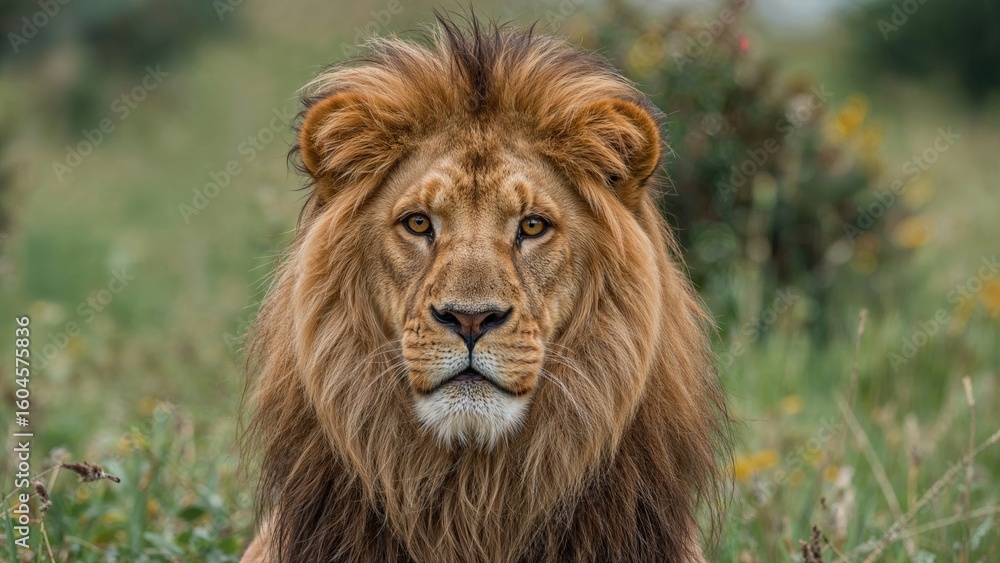Fototapeta premium The regal predator of the open fields, showcasing a magnificent mane and an aura of unstoppable power.