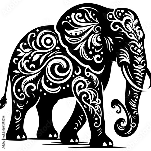 Wallpaper Mural Ornate Black Elephant Silhouette with White Swirls Torontodigital.ca