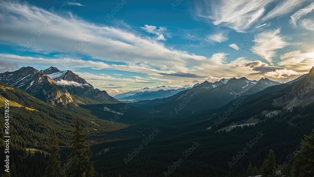 Obraz premium Breathtaking Landscape of Towering Rocky Mountains Seen from a High Vantage