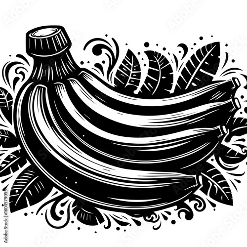 Stylized Black and White Banana Bunch Illustration