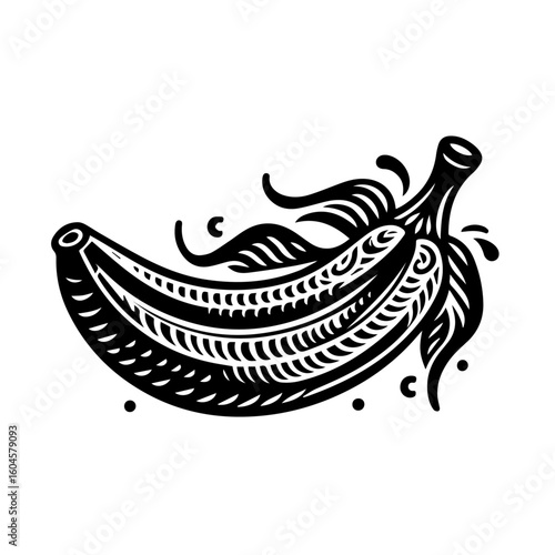 Stylized Black and White Banana with Tribal Patterns