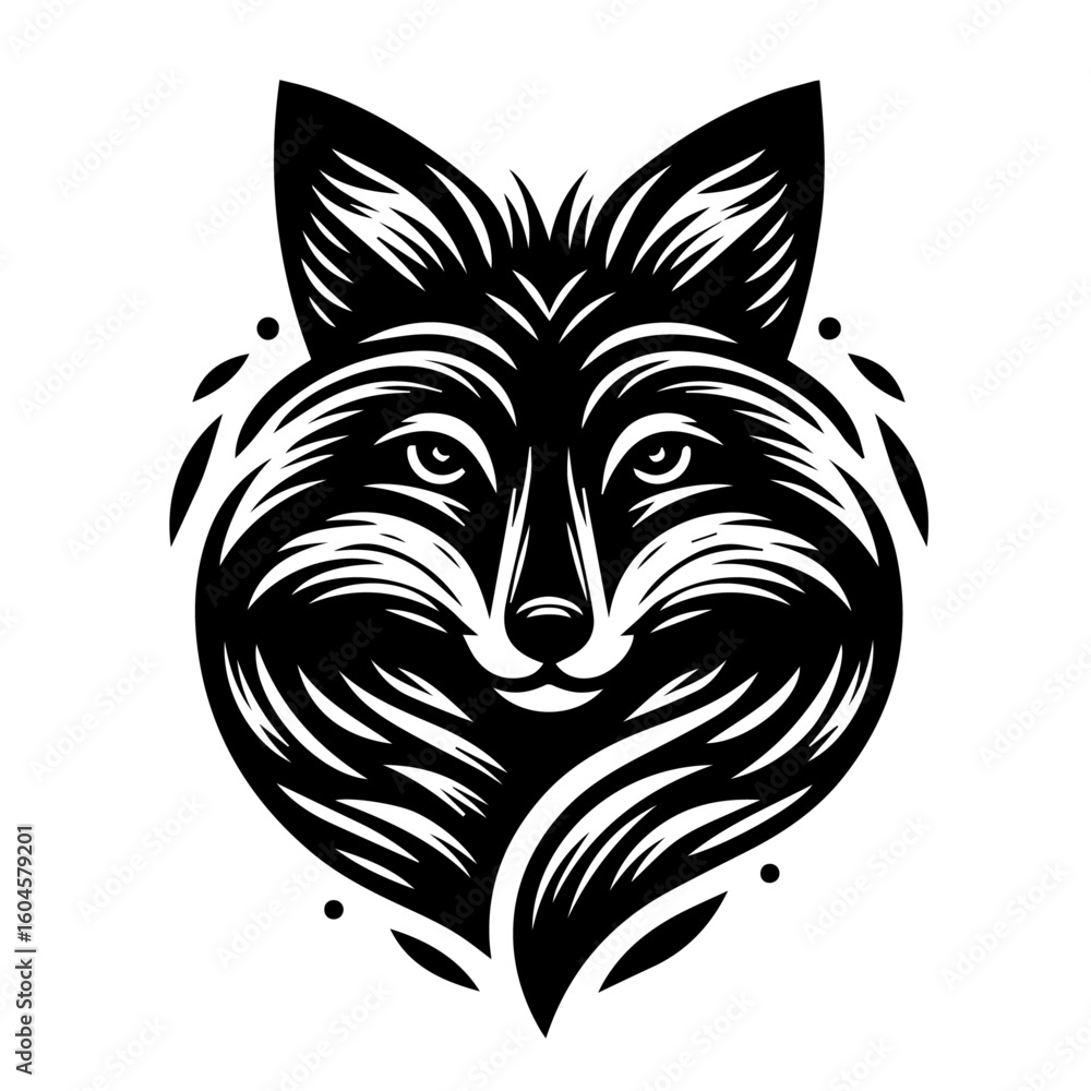 Fototapeta premium Stylized Black and White Fox Head Illustration