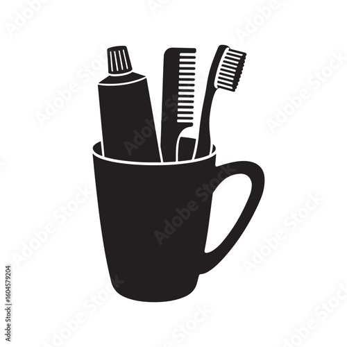 Toothbrush, Toothpaste, and Comb in a Mug 