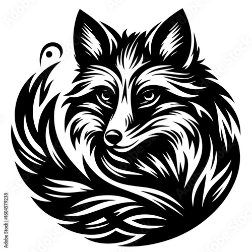 Stylized Black and White Fox Portrait