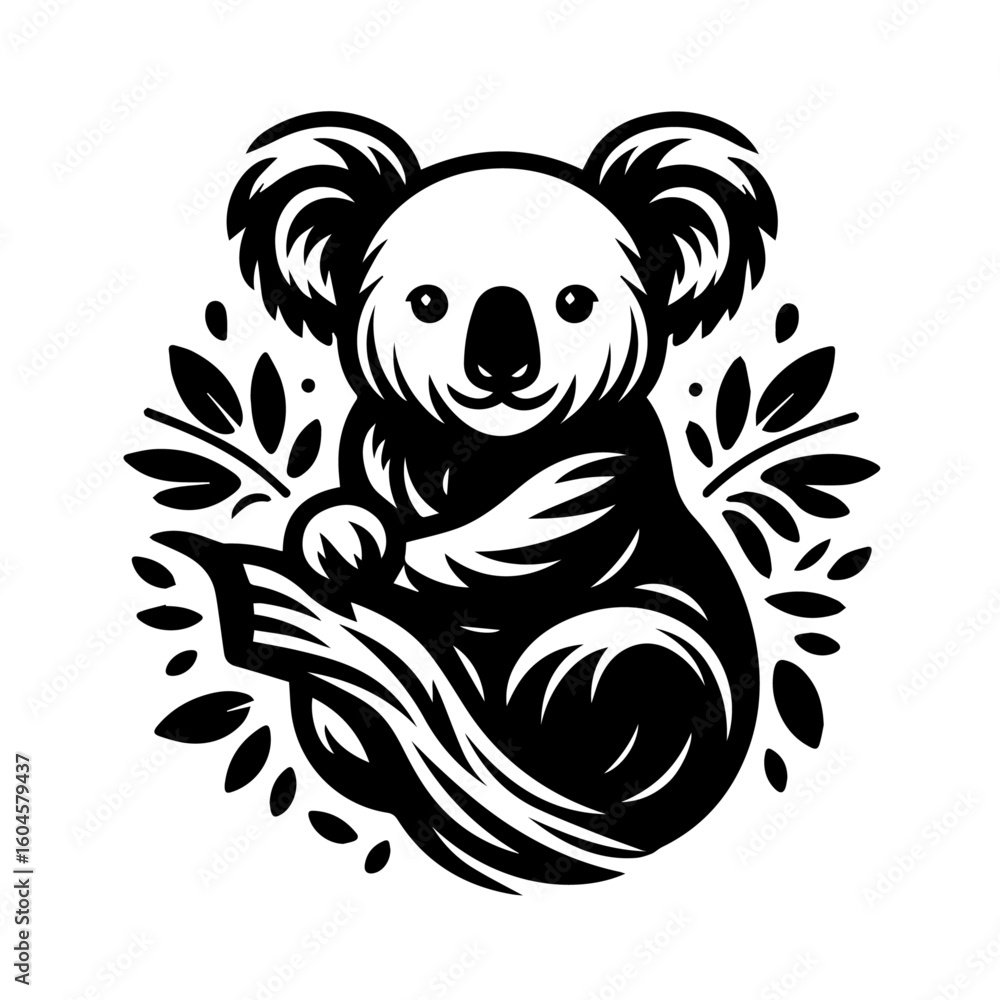 Fototapeta premium Stylized Black and White Koala Illustration