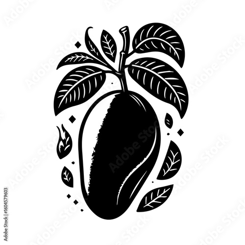 Stylized Black and White Mango Fruit Illustration