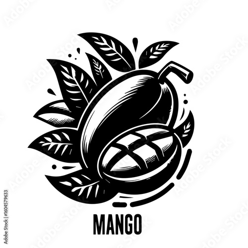 Stylized Black and White Mango Fruit Illustration