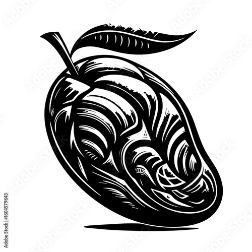 Stylized Black and White Mango Illustration